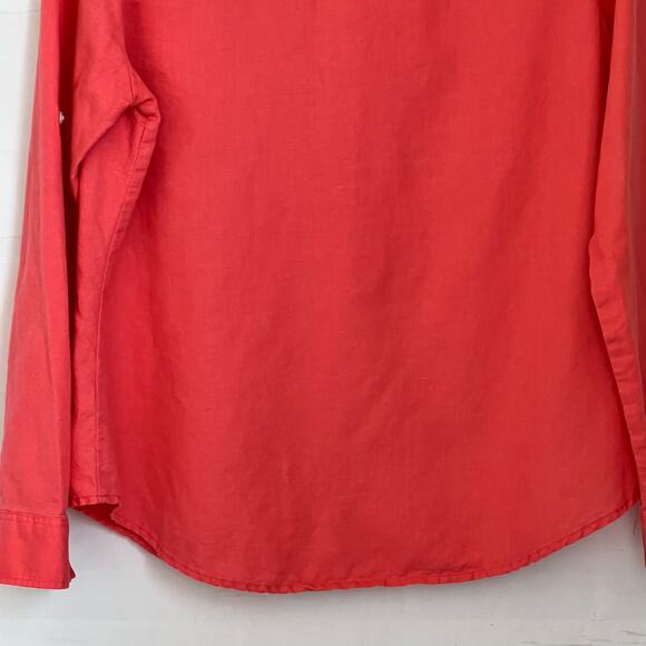 EXPRESS Women's Top Size Large Orange Linen Blend Button Down Long Sleeve - Picture 3 of 11
